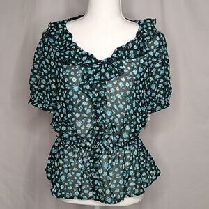 No Boundaries Women's Semi-Sheer Ruffled Top M